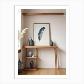 Wooden Table With Vases, Artwork And Window Art Print