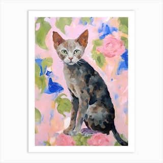 A Devon Rex Cat Painting, Impressionist Painting 2 Art Print