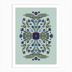 Flowers And Bows Blue And Green Art Print