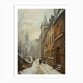 Vintage Winter Painting Edinburgh Scotland Affiche