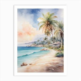 Watercolor Of A Tropical Beach Art Print