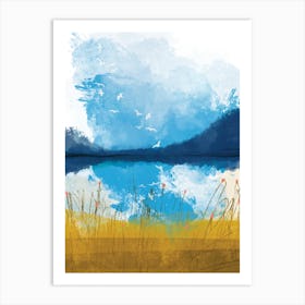 Water Reflections With Birds Landscape Art Print Art Print