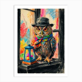 Owl In Hat 2 Art Print
