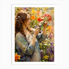 Girl In Flowers Art Print