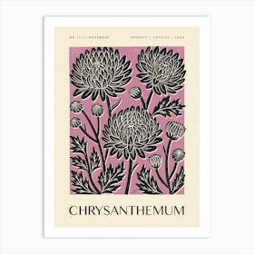 Rustic November Birth Flower Chrysanthemum Black Purple Art Print