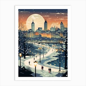 Winter Travel Night Illustration Cardiff United Kingdom 3 Art Print