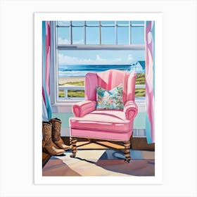 Pink Chair At The Beach Art Print