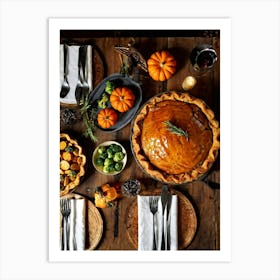 A Thanksgiving Feast Laid Out On A Rustic Wooden Table Is The Centerpiece Of An Epicurean Visual S (1) 2 Art Print