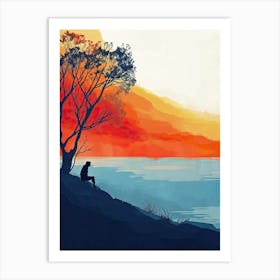 Sunset By The Lake, Minimalism Art Print