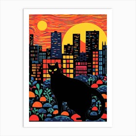 Tokyo, Japan Skyline With A Cat 3 Art Print