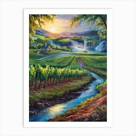 Vineyard At Sunset Art Print