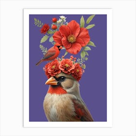 Cardinal With Flowers Art Print