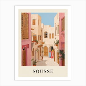 Sousse Tunisia 2 Vintage Pink Travel Illustration Poster Art Print