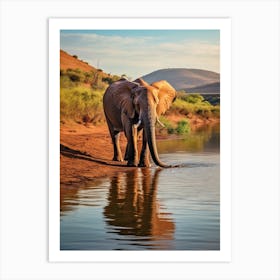African Elephant Drinking Water Realistic 1 Art Print
