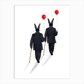 Rabbits Walking With Balloons Art Print