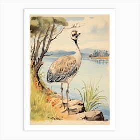 Storybook Animal Watercolour Crane 1 Art Print