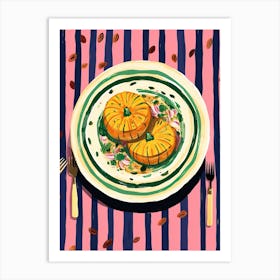 A Plate Of Pumpkins, Autumn Food Illustration Top View 6 Art Print