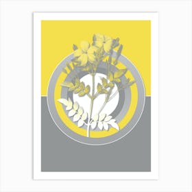 Vintage Spanish Jasmine Botanical Geometric Art in Yellow and Gray n.409 Art Print