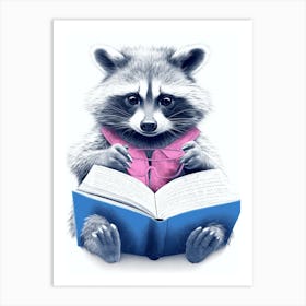 Pink Raccoon Reading A Blue Book 3 Art Print