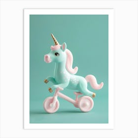 Pastel Toy Blue Unicorn Riding A Bike Art Print