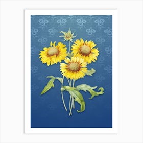 Vintage Blanket Flowers Botanical on Bahama Blue Pattern n.0249 Art Print