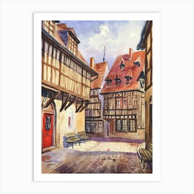 Watercolor Of Old Town In France Art Print