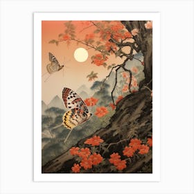 Butterflies At Dusk Japanese Style Painting Art Print