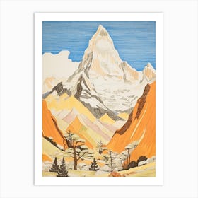 Ama Dablam Nepal 1 Colourful Mountain Illustration Art Print