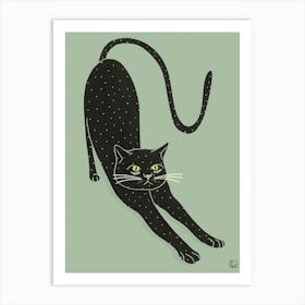 Black Cat On Green Background Art Print