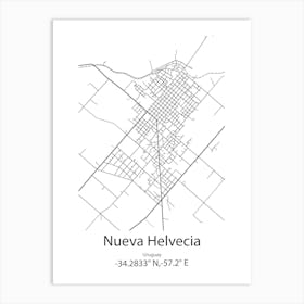 Nueva Helvecia,Uruguay Minimalist Map Art Print