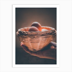 Hand Holding A Basket Of Eggs Art Print