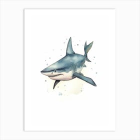Cartoon Watercolour Whitetip Reef Shark 4 Art Print