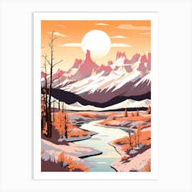 Vintage Winter Travel Illustration Patagonia Argentina 2 Art Print