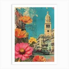 Cuba   Floral Retro Collage Style 3 Art Print
