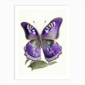 Purple Emperor Butterfly Vintage Pastel 1 Art Print