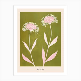 Pink & Green Asters 2 Flower Poster Art Print