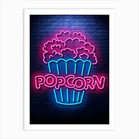 Popcorn — Neon food sign, Food kitchen poster, photo art Art Print