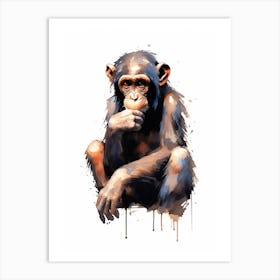 Playful Thinker Monkey Watercolour Painting 3 Art Print