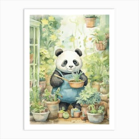 Panda Art Gardening Watercolour 1 Art Print