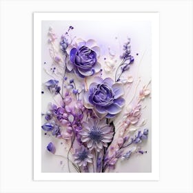 Purple Flowers On White Background Art Print