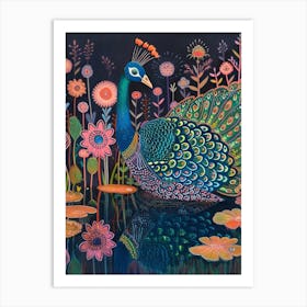 Peacock & The Pond 3 Art Print