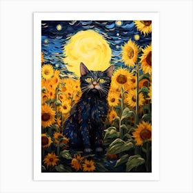 Cat Sunflowers Wall Art 10 Art Print