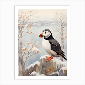 Winter Bird Painting Puffin 1 Art Print