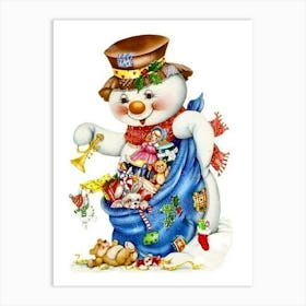 Snowman With Toy Bag Art Print