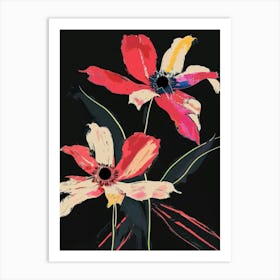 Neon Flowers On Black Anemone 2 Art Print