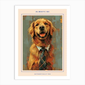 Kitsch Portrait Of A Golden Retriever In A Tie 2 Poster Art Print