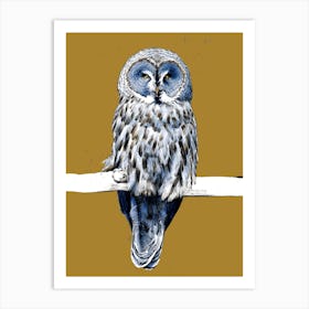 The Great Grey Owl On Burnt Gold Art Print