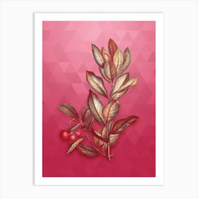 Vintage Strawberry Tree Botanical in Gold on Viva Magenta Art Print