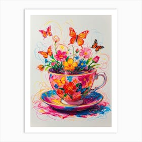 Teacup With Butterflies 3 Art Print