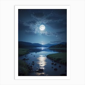 Full Moon Over A River Art Print